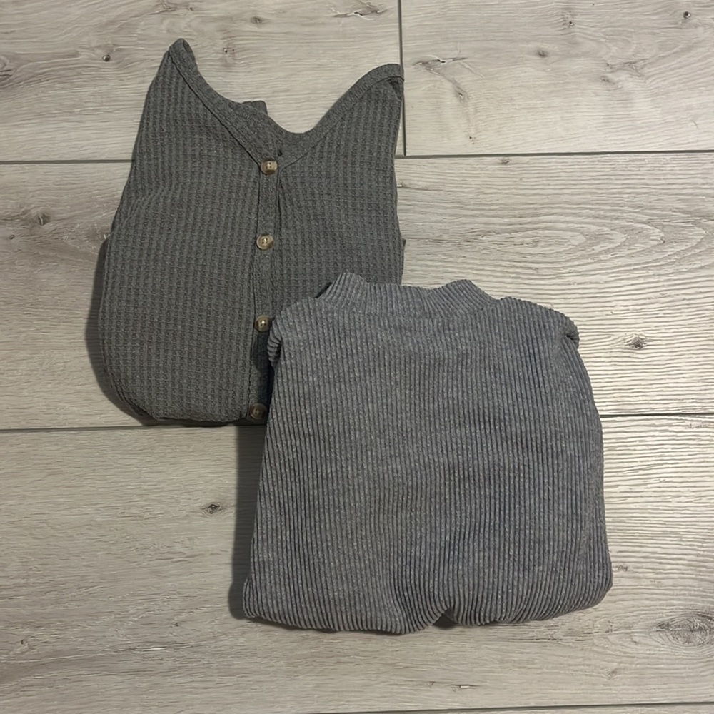 2 Pc Grey Sweater Set (Turtleneck and V-neck)